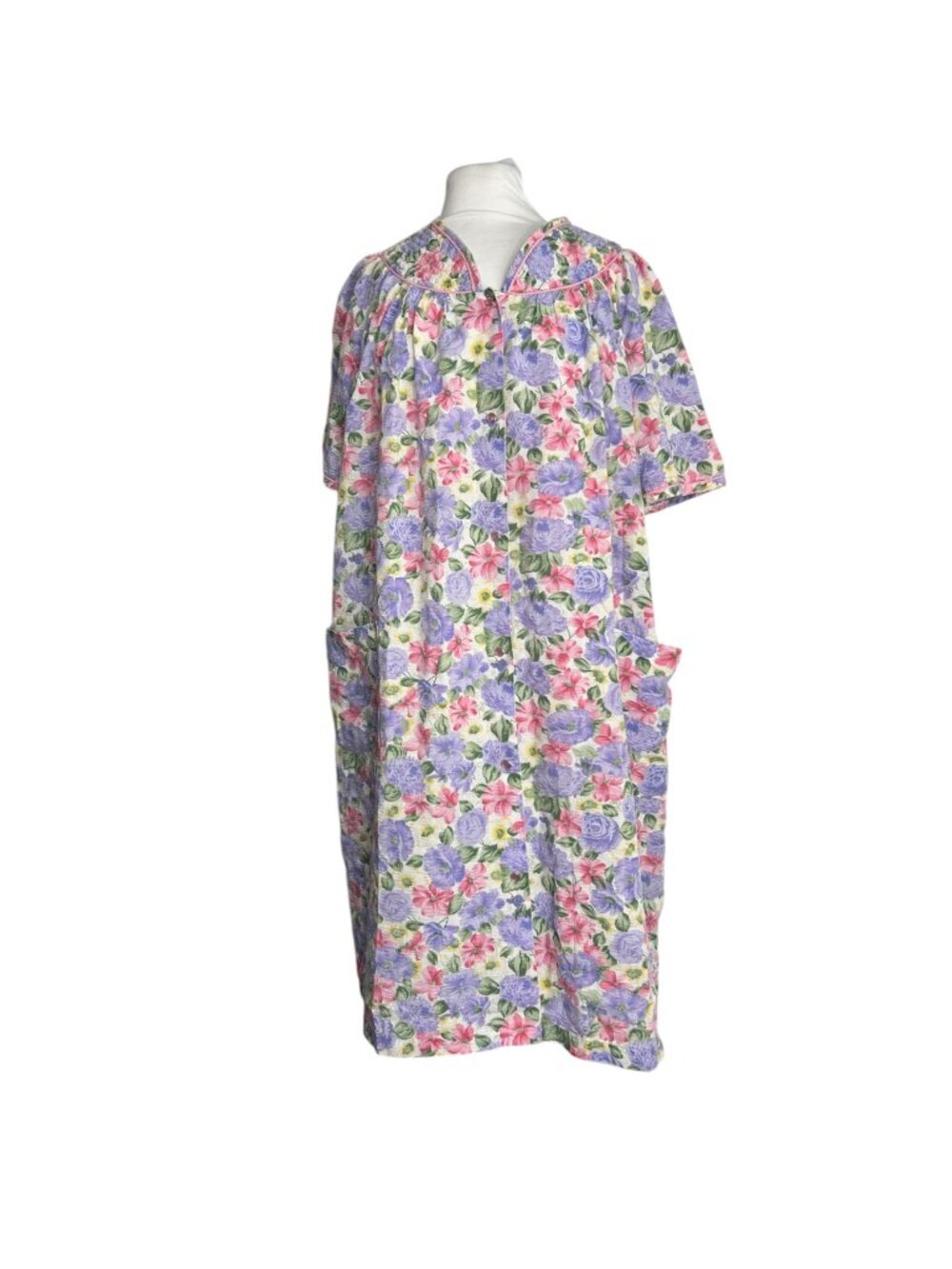 Coffee Time Purple Pink Floral Grandmacore Snaps Sleep House Dress Pockets